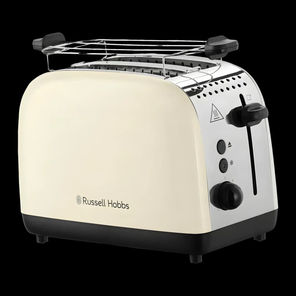 Grille-pain Russell Hobbs Colours Plus 1600W 2 Fentes Crème 26551-56, vue de face: corps crème avec panneau chromé, grille