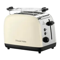 Grille-pain Russell Hobbs Colours Plus 1600W 2 Fentes Crème 26551-56, vue de face: corps crème avec panneau chromé, grille