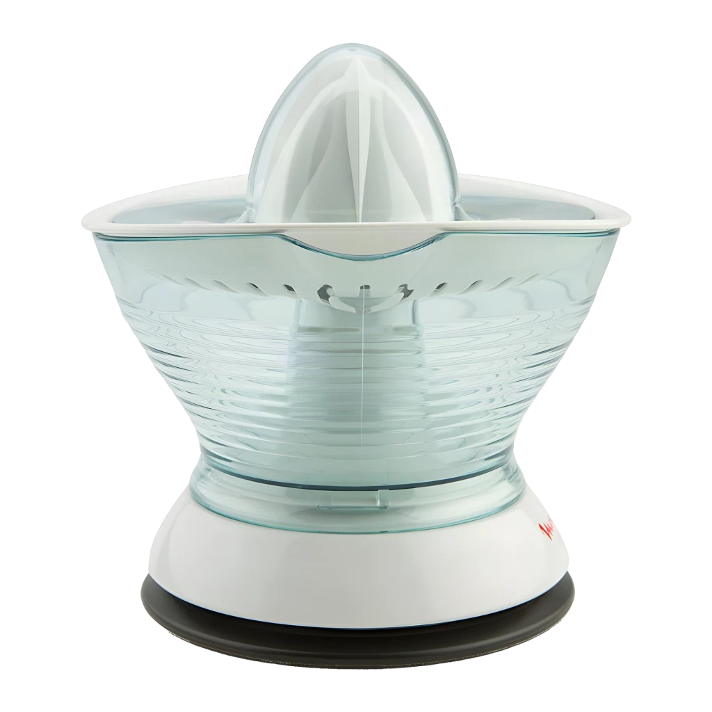 Exprimidor Moulinex Vitapress 25W con depósito de zumo Blanco/Gris PC300B, detalle: cono exprimidor y recipiente
