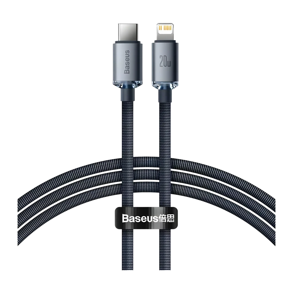 Cable Baseus USB-C a Lightning de 20W para Carga Rápida y Sincronización de iPhone y iPad, 1,2 metros, color negro - Imagen 1