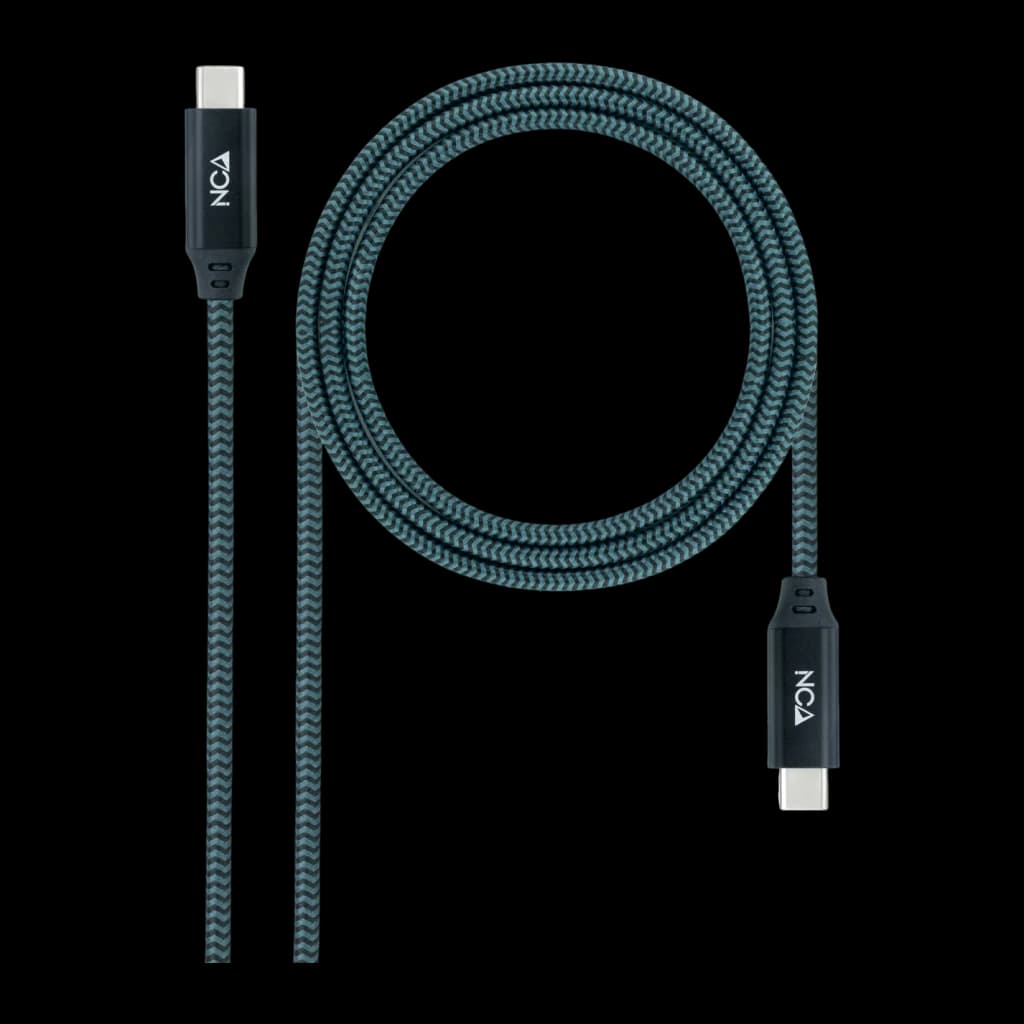 Câble Nanocable USB 3.2 Gen2x2 20Gbps USB-C/M-USB-C/M 2 m 100W 5A Gris/Noir, vue de face: câble tressé enroulé gris