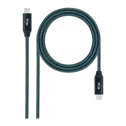 Câble Nanocable USB 3.2 Gen2x2 20Gbps USB-C/M-USB-C/M 2 m 100W 5A Gris/Noir, vue de face: câble tressé enroulé gris