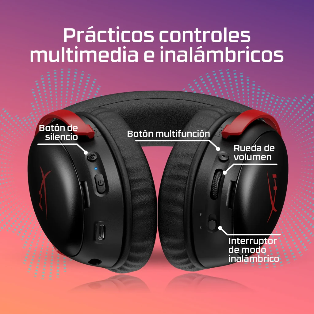 Auriculares Gaming HyperX Cloud III S Wireless Inalámbrico, controles: botón silencio, multifunción, rueda volumen