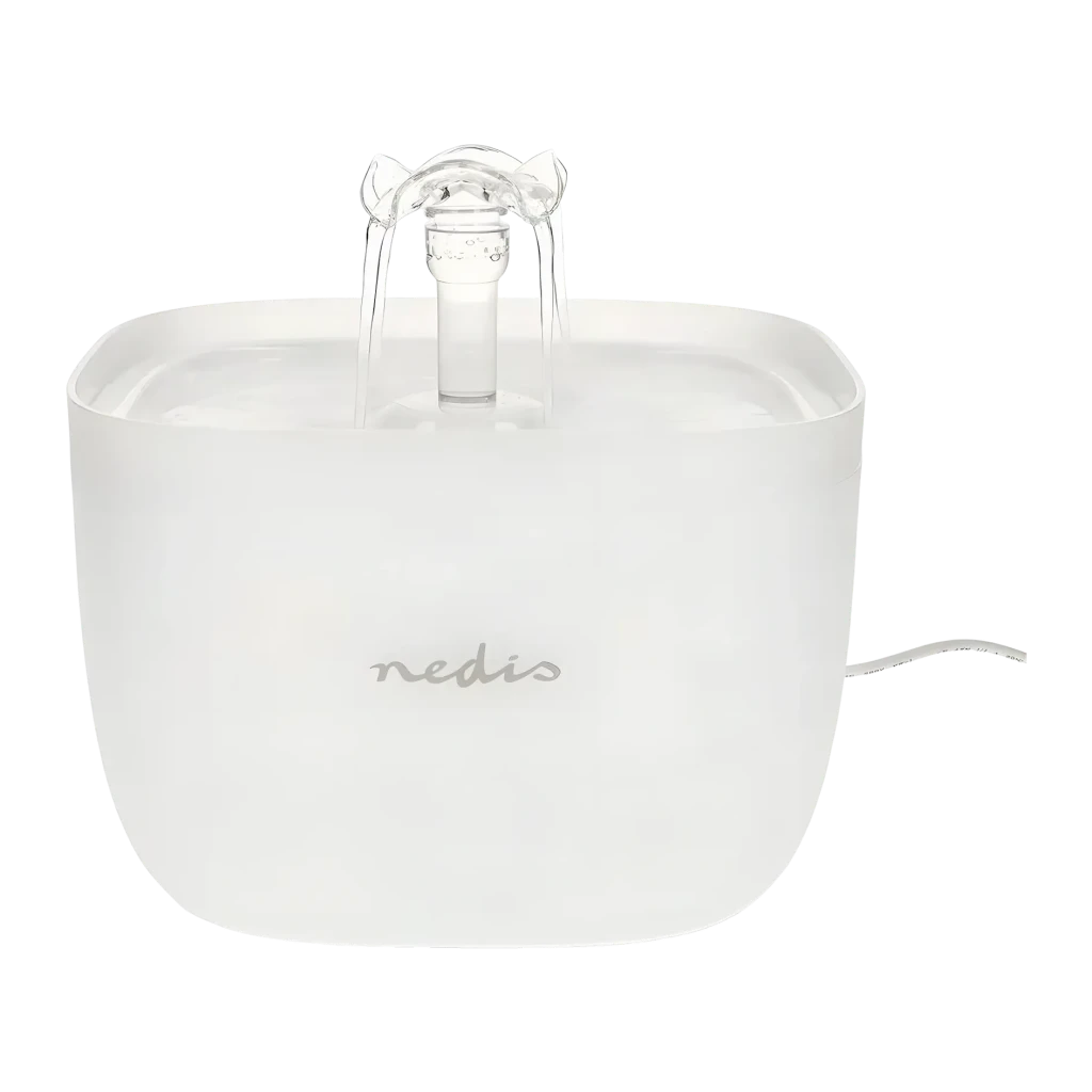 Fuente de agua Nedis 2L Blanco Filtro 4 etapas PETWF21WT, vista frontal: cuerpo blanco mate, surtidor transparente con forma