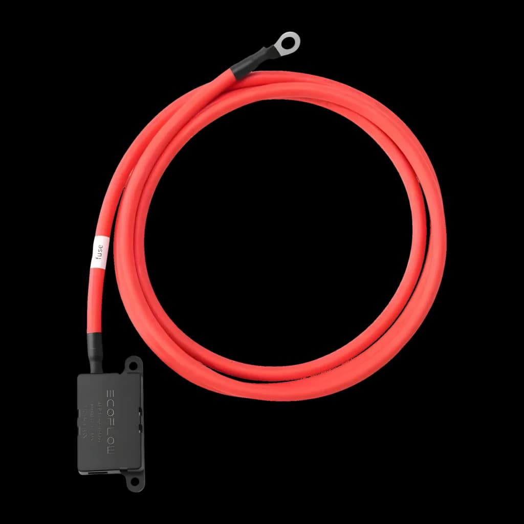 Cabo de Extensão EcoFlow EFL-AltCharFusCab 2m 125A Laranja, detalhe: cabo vermelho enrolado com conector preto EcoFlow