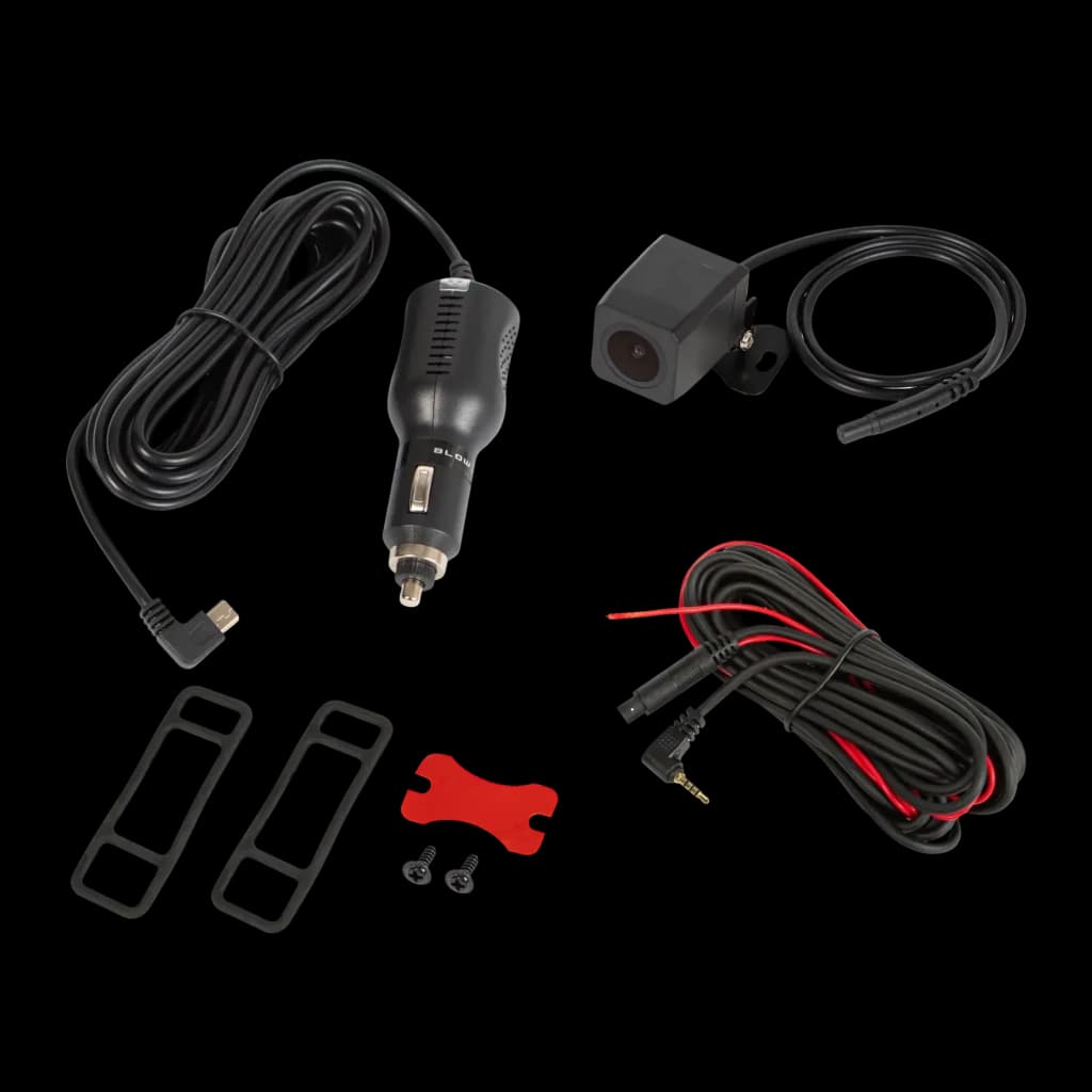 Espejo retrovisor dashcam BLOW DVR F610 2CH Full HD 1080p, accesorios: cámara trasera, cargador mechero, cables y soportes