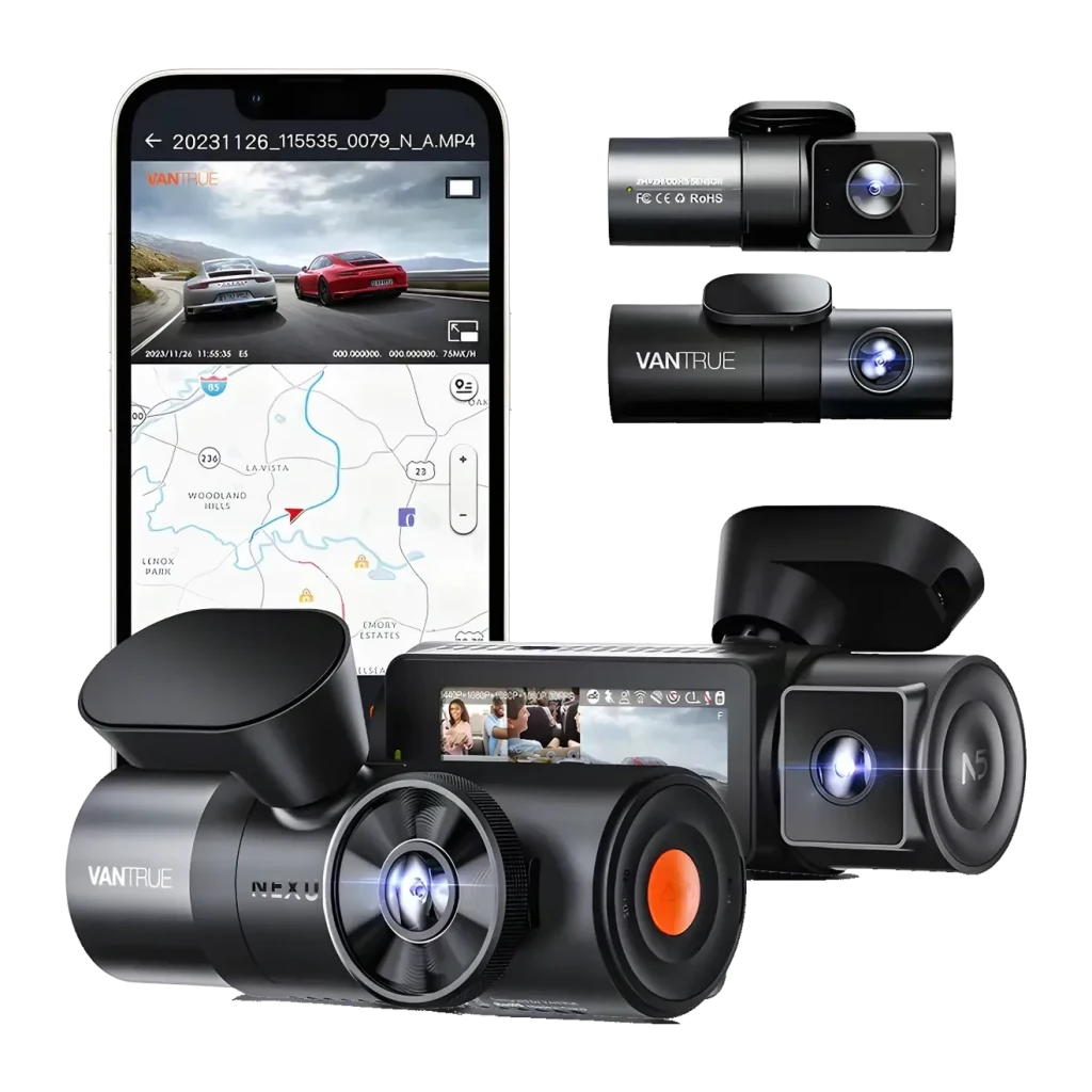 Dashcam Vantrue N5 Nexus 5 4K Noir 4 Canaux + 3x 1080p GPS, composition: unité principale, caméras intérieures et app mobile