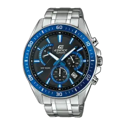 Casio Edifice EFR-552D-1A2VUEF Bleu Batterie 3 ans Acier inoxydable 10ATM, vue de face: cadran noir avec lunette bleue
