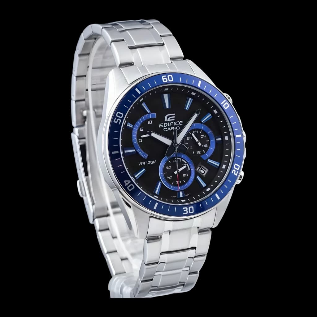Casio Edifice EFR-552D-1A2VUEF Bleu Batterie 3 ans Acier inoxydable 10ATM, détail: lunette bleue, cadran noir