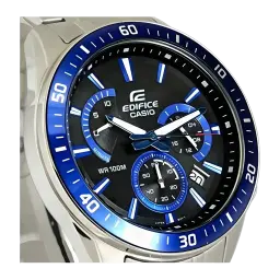 Casio Edifice EFR-552D-1A2VUEF Bleu Batterie 3 ans Acier inoxydable 10ATM, détail: cadran noir avec lunette bleue