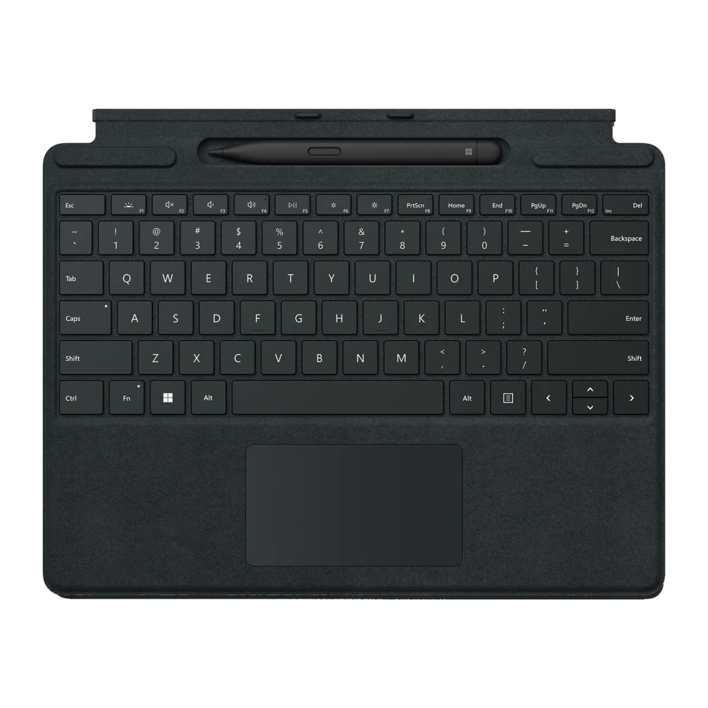 Clavier avec housse Microsoft Surface Pro Signature Keyboard avec Touchpad et Slim Pen 2 Noir, vue de face: touches QWERTY