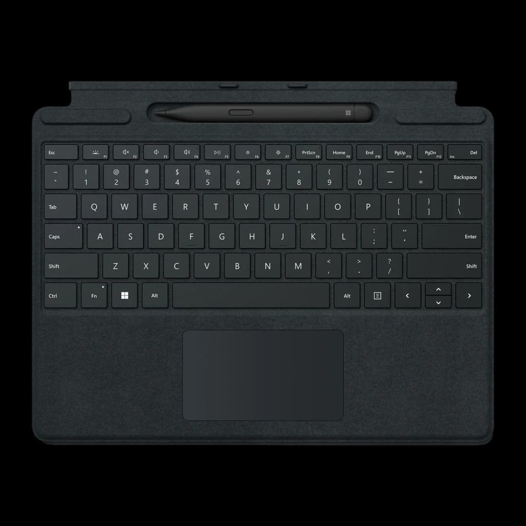 Clavier avec housse Microsoft Surface Pro Signature Keyboard avec Touchpad et Slim Pen 2 Noir, vue de face: touches QWERTY