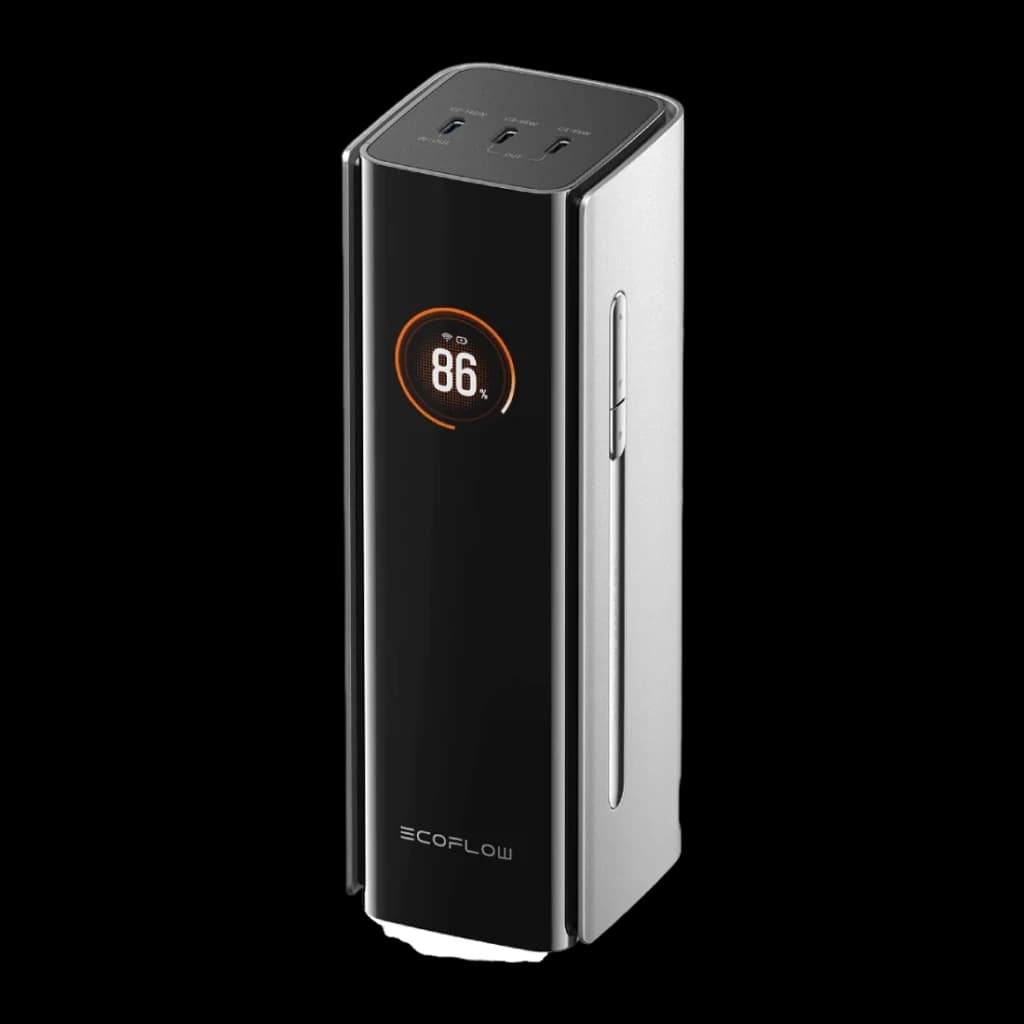 Batterie externe EcoFlow RAPID Pro 27 650 mAh 300W Câble USB-C intégré Noir, vue de face: écran circulaire affichant 86%