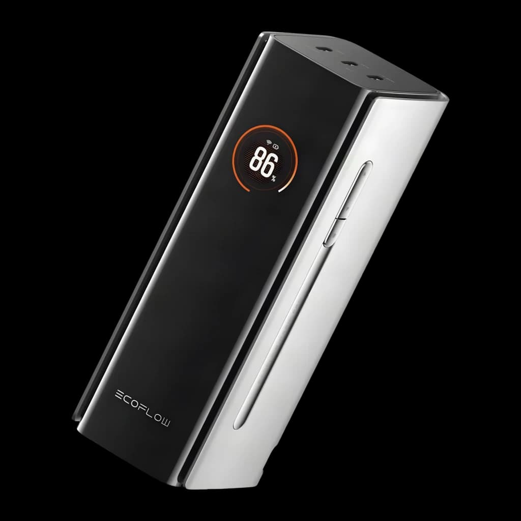 Batterie externe EcoFlow RAPID Pro 27 650 mAh 300W Câble USB-C intégré Noir, détail: écran circulaire affichant 86%