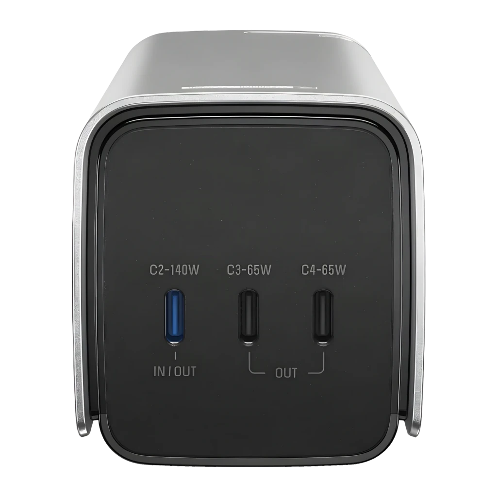 Batterie externe EcoFlow RAPID Pro 27 650 mAh 300W Câble USB-C intégré Noir, détail: ports USB-C C2-140W IN/OUT, C3-65W