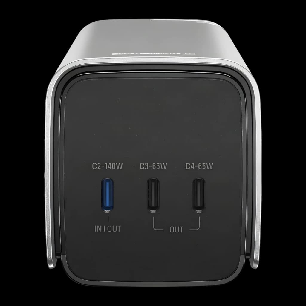 Batterie externe EcoFlow RAPID Pro 27 650 mAh 300W Câble USB-C intégré Noir, détail: ports USB-C C2-140W IN/OUT, C3-65W