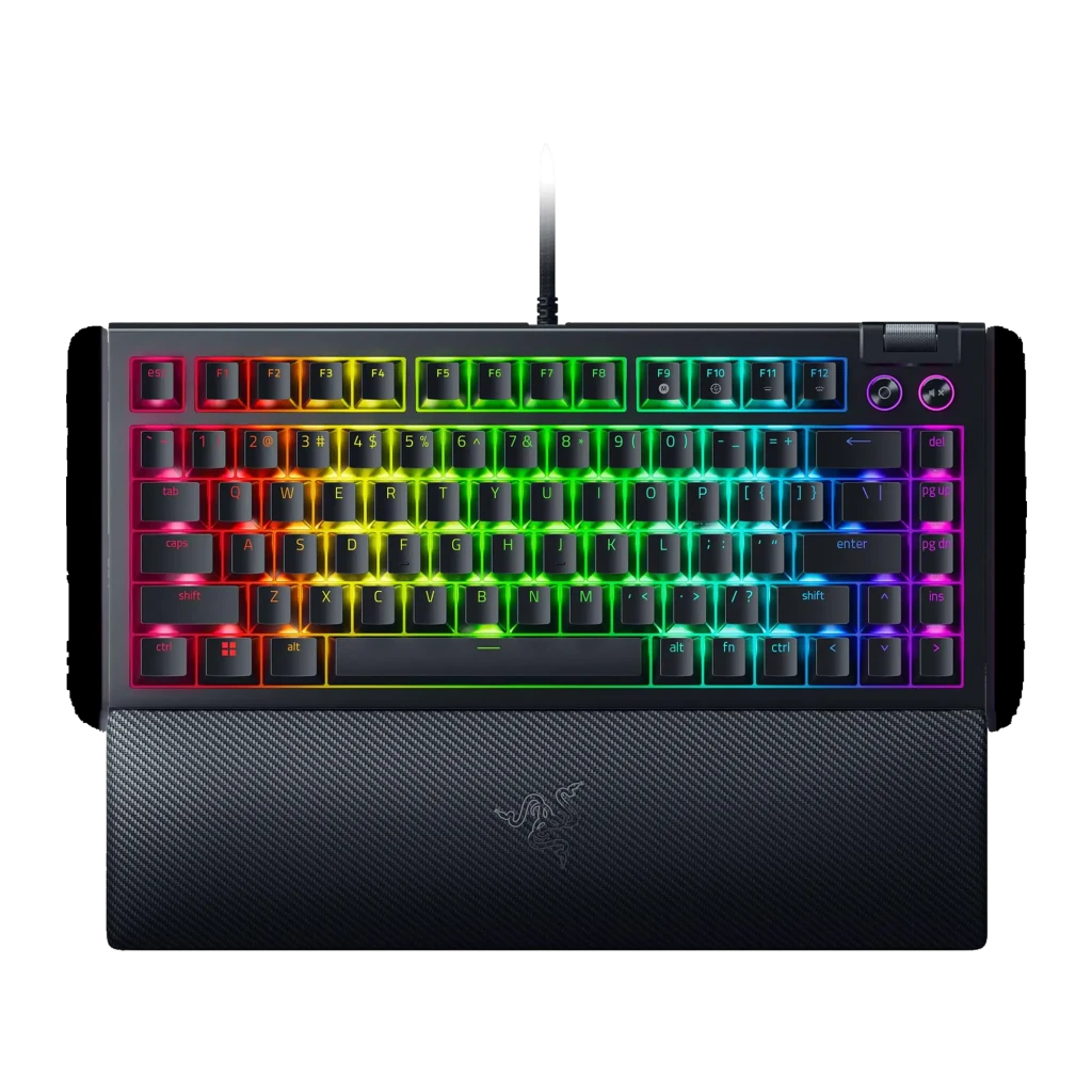 Teclado Gaming Razer BlackWidow V4 75% Mecánico Hot-Swap RGB Negro, vista frontal: retroiluminación RGB multicolor