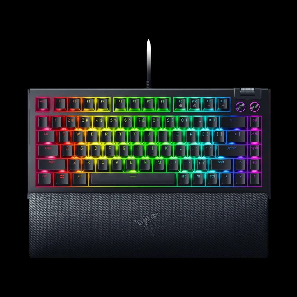 Teclado Gaming Razer BlackWidow V4 75% Mecánico Hot-Swap RGB Negro, vista frontal: retroiluminación RGB multicolor