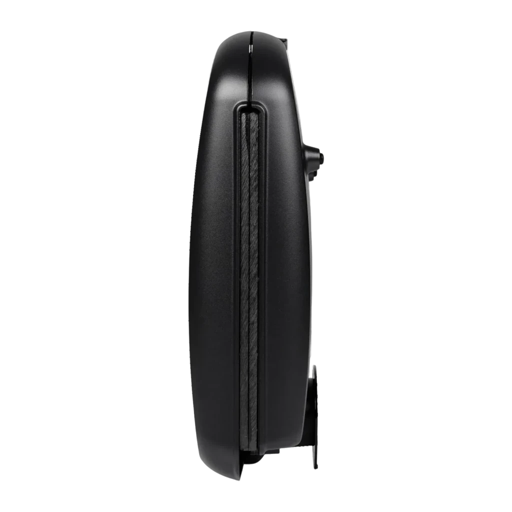 Sandwichera Tristar XL 1500W 4 sándwiches Negro SA-3069, detalle lateral: rejilla de ventilación y cierre de la tapa