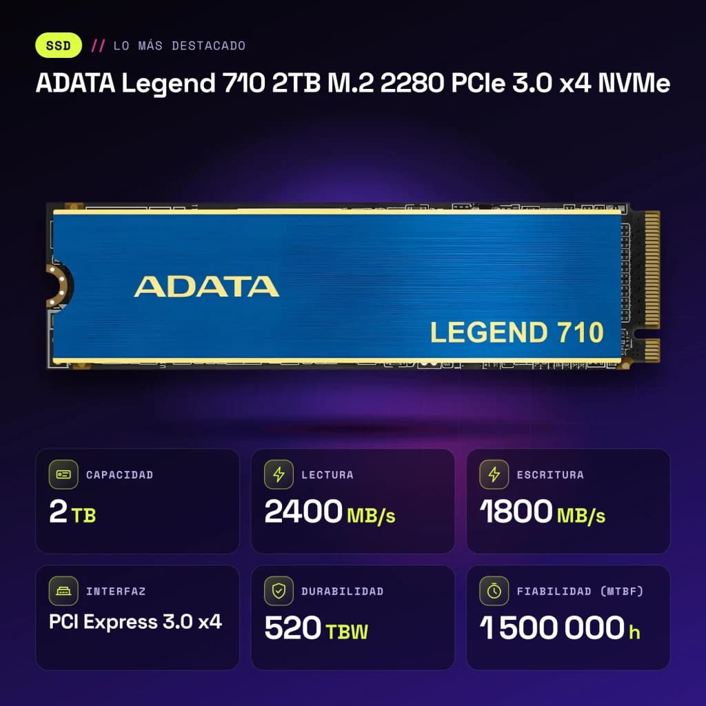 SSD ADATA Legend 710 2 To M.2 2280 PCIe 3.0 x4 NVMe Bleu - caractéristiques
