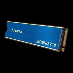 SSD ADATA Legend 710 2 To M.2 2280 PCIe 3.0 x4 NVMe Bleu, vue en perspective: dissipateur bleu avec logo doré et connecteur