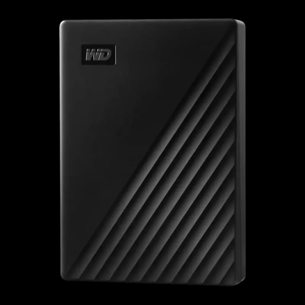Disque Dur Portable WD My Passport 6To USB 3.2 Gen 1 Noir WDBR9S0060BBK, vue avant: boîtier noir avec rainures diagonales