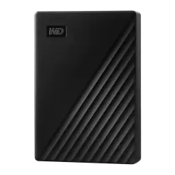 Disque Dur Portable WD My Passport 6To USB 3.2 Gen 1 Noir WDBR9S0060BBK, vue avant: boîtier noir avec rainures diagonales
