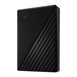 Disque Dur Portable WD My Passport 6To USB 3.2 Gen 1 Noir WDBR9S0060BBK, vue en angle: boîtier noir avec rainures diagonales