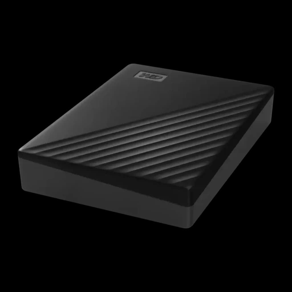Disque Dur Portable WD My Passport 6To USB 3.2 Gen 1 Noir WDBR9S0060BBK, vue en perspective: rainures diagonales