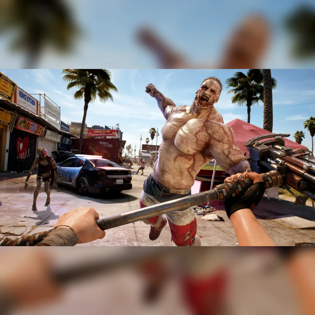 Jogo Deep Silver Dead Island 2 Day One Edition para Xbox / Series X, em uso: zumbi gigante ataca em primeira pessoa