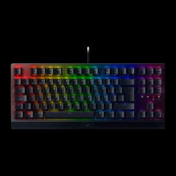 Teclado Gaming Razer BlackWidow V3 TKL Yellow Switch Chroma RGB, vista frontal: iluminación RGB multicolor en teclas negras