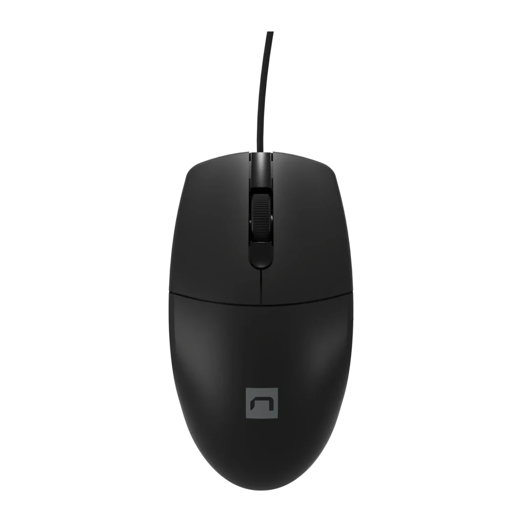 Souris Natec Ruff 2 Noir, vue de dessus: finition mate, molette de défilement, deux boutons et logo Natec en bas du corps