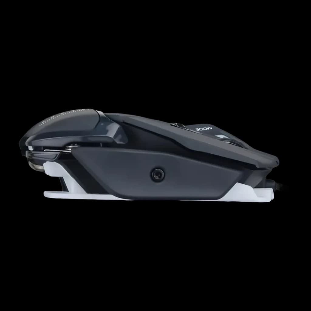 Rato Gaming Mad Catz R.A.T. 4+ 7200 DPI LED Preto, detalhe lateral: patins brancos, botão lateral e perfil ergonómico