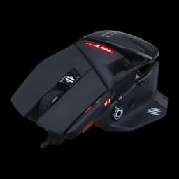 Rato Gaming Mad Catz R.A.T. 4+ 7200 DPI LED Preto, detalhe: vista superior lateral com LED vermelho aceso e logótipo