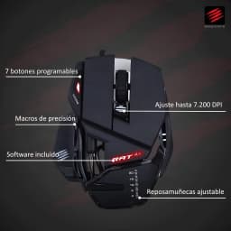 Rato Gaming Mad Catz R.A.T. 4+ 7200 DPI LED Preto, infografia: 7 botões, macros, apoio de pulso ajustável e logo RAT 4+