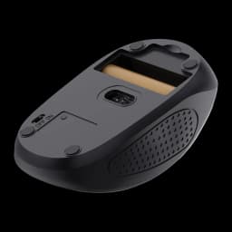Rato Trust Primo Bluetooth Preto Ambidestro, vista inferior: sensor ótico, interruptor ON/OFF, compartimento da bateria