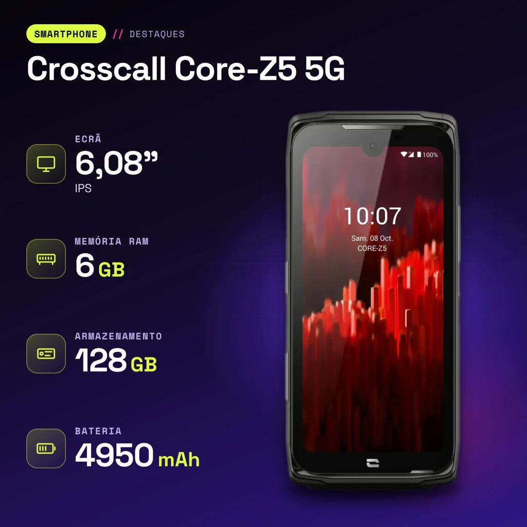 Crosscall Core-Z5 5G 6GB/128GB Preto 6,08 polegadas IPS 48MP IP68 - características