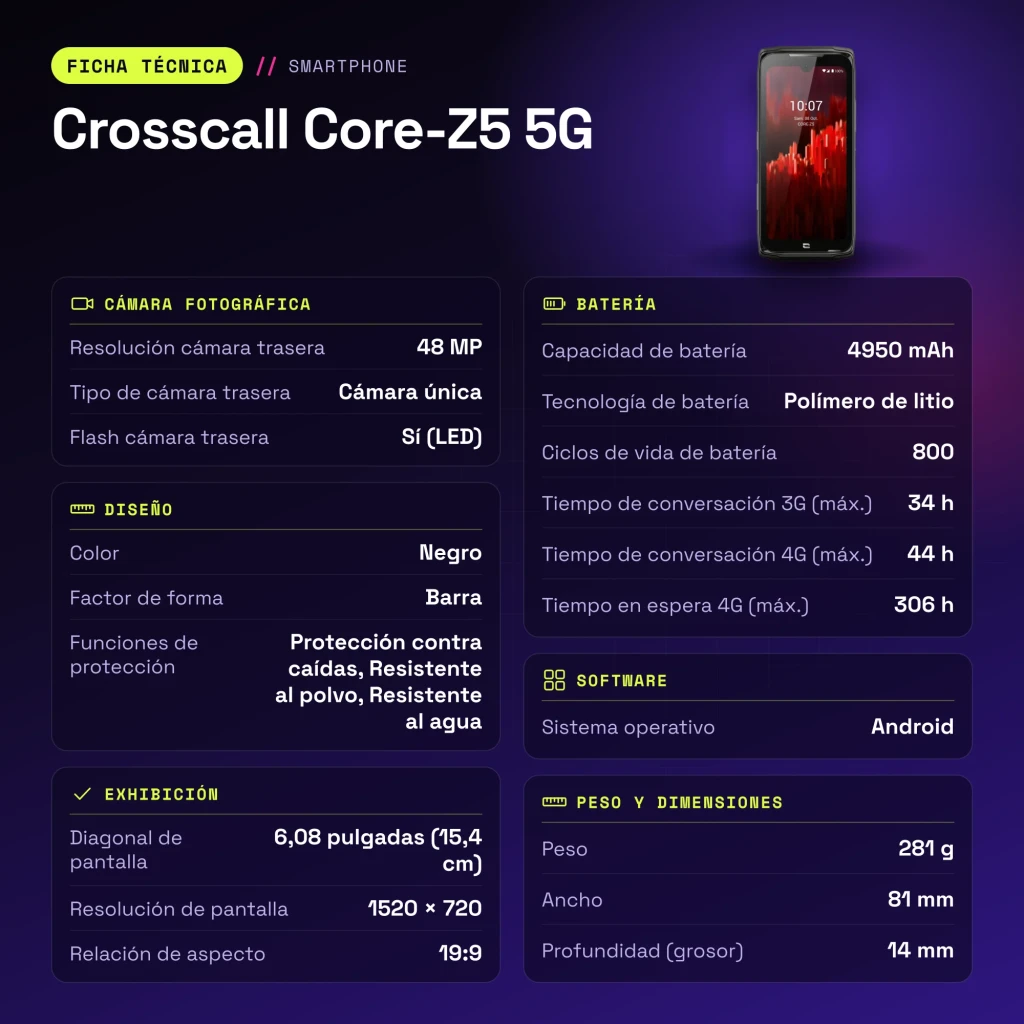 Crosscall Core-Z5 5G 6GB/128GB Preto 6,08 polegadas IPS 48MP IP68 - características