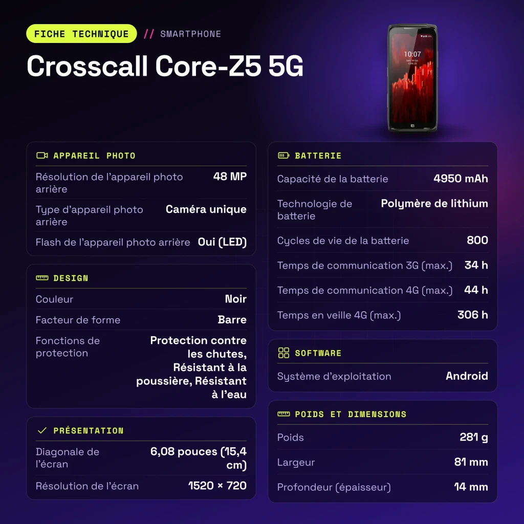 Crosscall Core-Z5 5G 6GB/128GB Preto 6,08 polegadas IPS 48MP IP68 - características