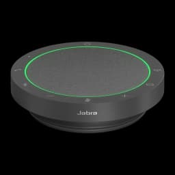 Conférencier Jabra Speak2 55 UC IP64 12h Bluetooth 5.1 USB-C, vue de face: corps circulaire noir avec anneau LED vert
