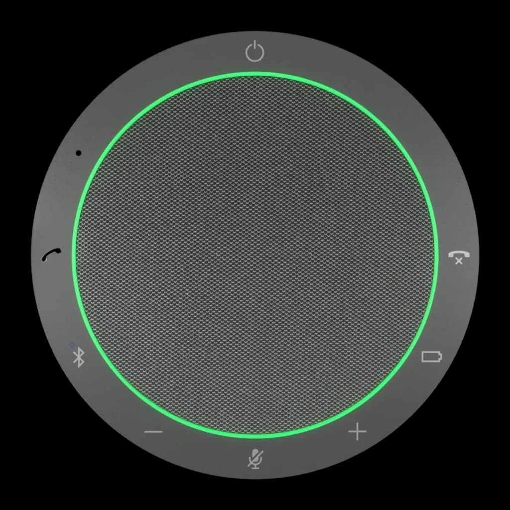 Conférencier Jabra Speak2 55 UC IP64 12h Bluetooth 5.1 USB-C, détail: vue du dessus avec anneau LED vert actif et boutons
