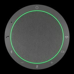 Conférencier Jabra Speak2 55 UC IP64 12h Bluetooth 5.1 USB-C, détail: vue du dessus avec anneau LED vert actif et boutons