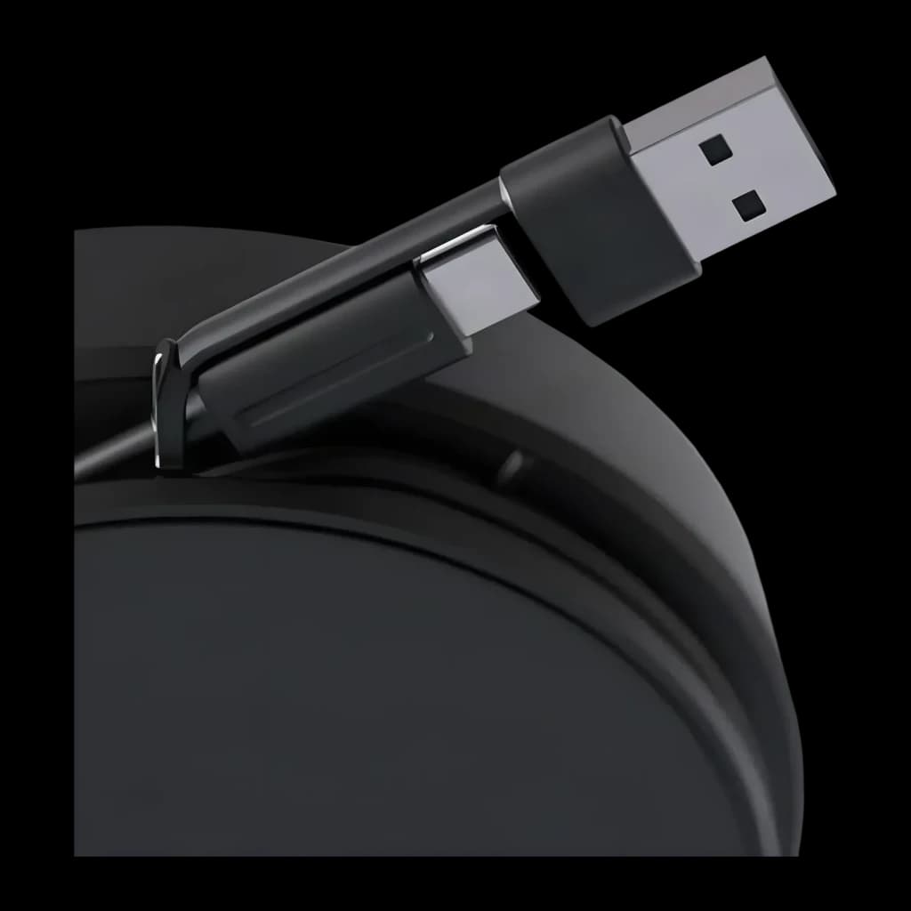 Conférencier Jabra Speak2 55 UC IP64 12h Bluetooth 5.1 USB-C, détail: câble avec connecteurs USB-A et USB-C enroulé