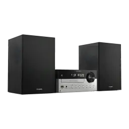 Microssistema Philips TAM4205M2 80W Bluetooth 5.4, vista em ângulo: unidade central prateada com display e dois altifalantes