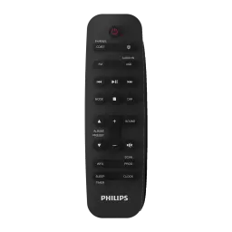 Microssistema Philips TAM4205M2 80W Bluetooth 5.4, controlo remoto: vista frontal com botões CD/BT, FM, USB, reprodução