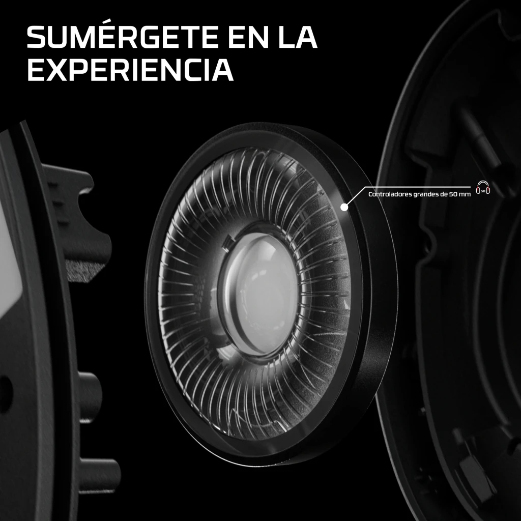 Auriculares Gaming HyperX Cloud Stinger 3 Xbox BS1T7AA Micrófono, detalle: controlador de 50 mm en primer plano sobre fondo