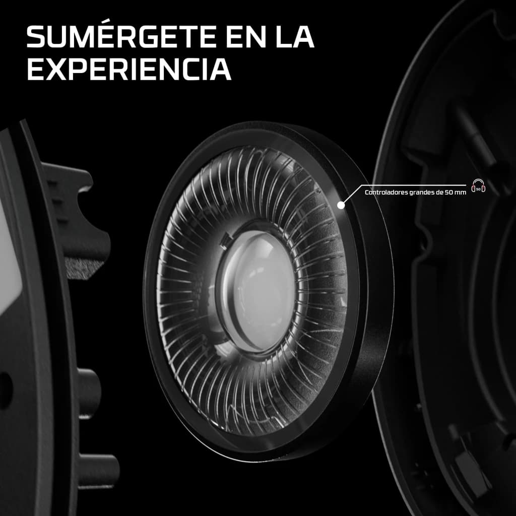 Auriculares Gaming HyperX Cloud Stinger 3 Xbox BS1T7AA Micrófono, detalle: controlador de 50 mm en primer plano sobre fondo