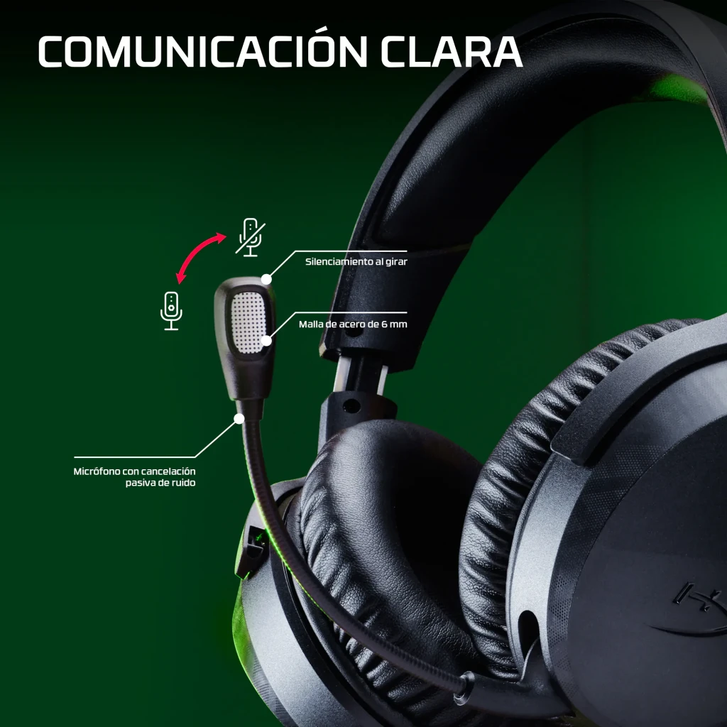 Auriculares Gaming HyperX Cloud Stinger 3 Xbox BS1T7AA Micrófono, detalle: micrófono flexible con malla de acero 6mm