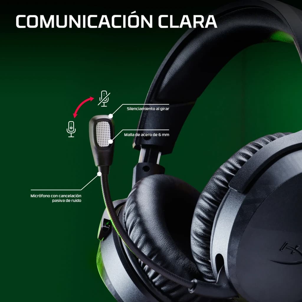 Auriculares Gaming HyperX Cloud Stinger 3 Xbox BS1T7AA Micrófono, detalle: micrófono flexible con malla de acero 6mm