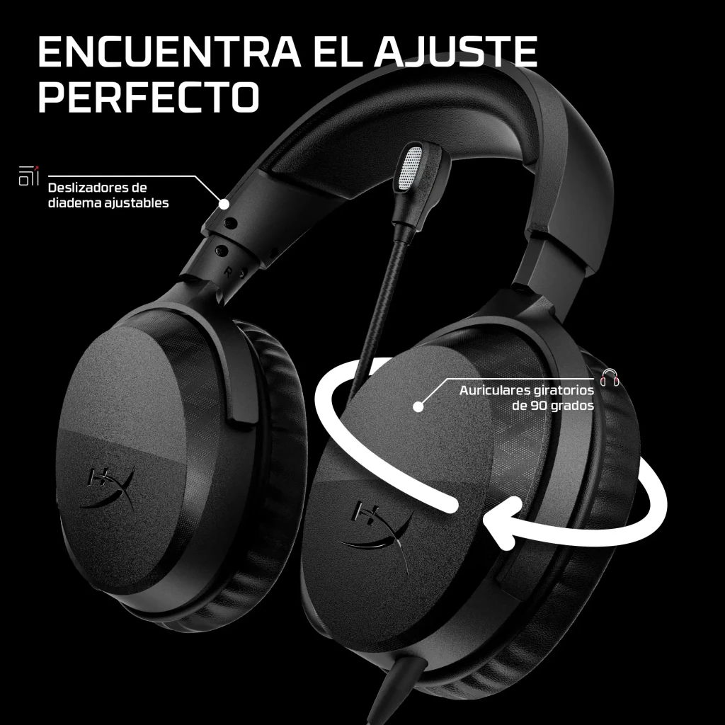 Auriculares Gaming HyperX Cloud Stinger 3 Xbox BS1T7AA Micrófono, detalle: deslizadores de diadema ajustables y almohadillas
